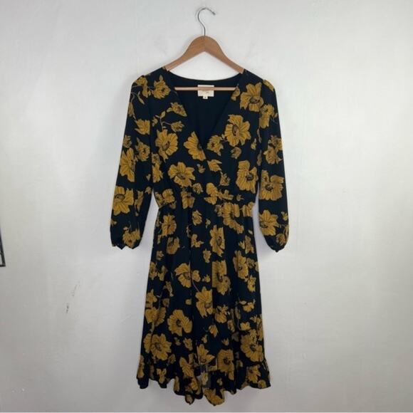 Reset by Jane Black Yellow Gold Floral Ruffle Dress Size Medium - Picture 15 of 15
